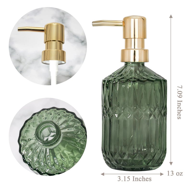 Osfvn Glass Soap Dispenser Green Bottle Gold Plastic Pump Refillable Kitchen Sink Countertop Hand Dish Dispensers - Image 3